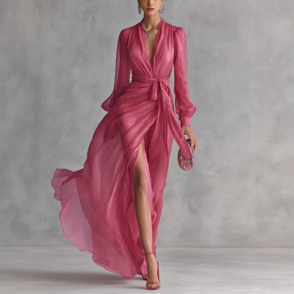 H&M   French Elegant Spring Dress Long Sleeve Tie Waist Organza Fairy Style